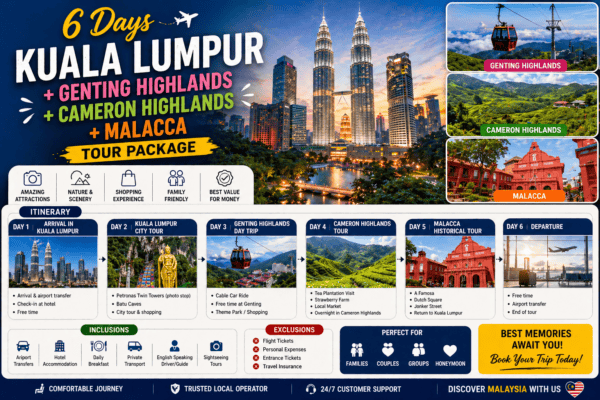 6 Days Tour Package Kuala Lumpur + Genting + Cameron + Malacca Malaysia
