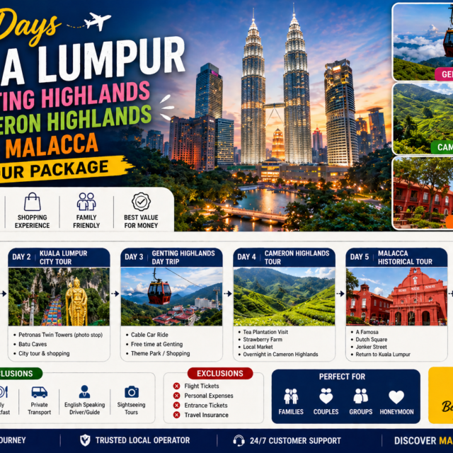 6 Days Tour Package Kuala Lumpur + Genting + Cameron + Malacca Malaysia